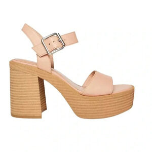 MADDEN GIRL Chunky Nude Paris Stacked Wooden Platform Sandals Various Sizes